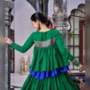 Back view of the green Chhabili peplum top showing the gota striped band