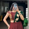 Close view of the Gamthi work blouse and gotta patch on the green dupatta