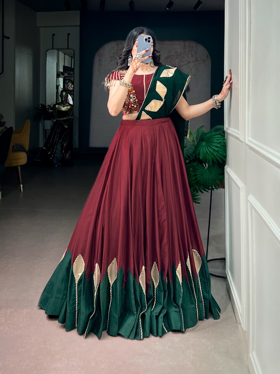 Maroon chinon Navratri chaniya choli - side view