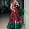 Maroon chinon lehenga choli showing the flair