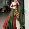 Mehendi green Navratri chaniya choli in pure cotton with Gamthi work dupatta - front view