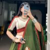 Close view of the gotta patti lace blouse and gamthi work on the green dupatta