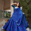 Blue leheriya georgette Navratri chaniya choli with green mirror work blouse and mirror work dupatta