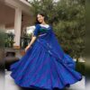 Blue leheriya georgette lehenga opening into an eight metre flair