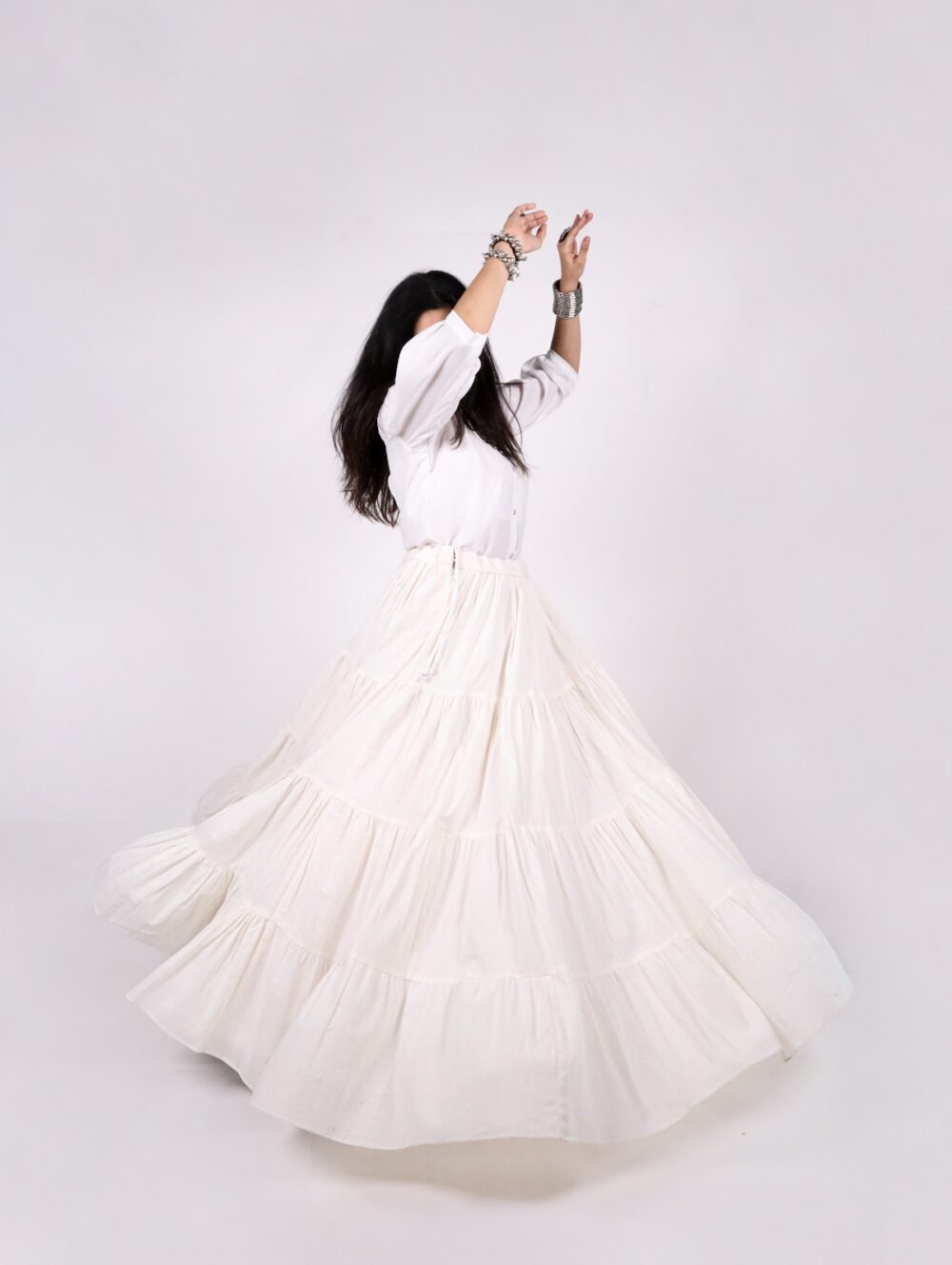 Plain cream tiered cotton Navratri skirt