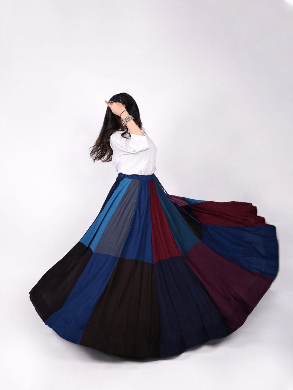 Midnight multicolour panelled Navratri chaniya choli skirt