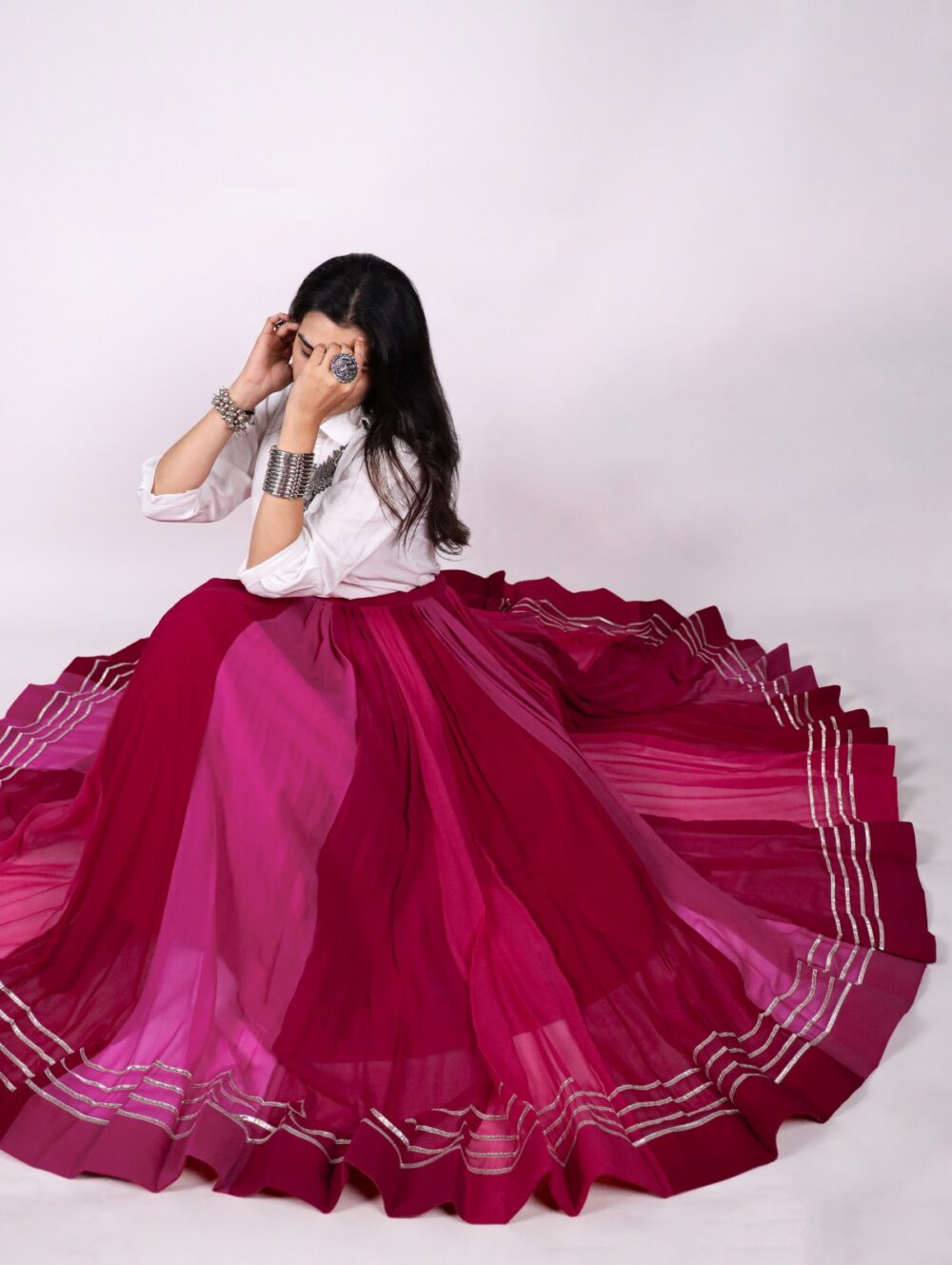 Rani pink Navratri chaniya choli skirt showing the flair