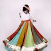 Rust multicolour panelled Navratri chaniya choli skirt with silver gota border